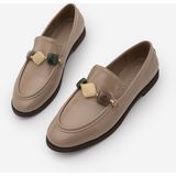 Marjin Kadın Loafer Makosen Taşlı Klasik Günlük Ayakkabı Meniva Vizon