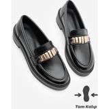 Marjin Kadın Loafer Makosen Tokalı Günlük Ayakkabı Vilyum Siyah