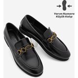 Marjin Kadın Loafer Makosen Tokalı Taşlı Klasik Günlük Ayakkabı Savira Siyah
