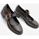 Marjin Kadın Loafer Tokalı Kahve Croco Kalın Topuk Günlük Ayakkabı Loafer Meniz Kahve Croco Poliüretan Tabanlı Günlük Stil - Kahve Kroko - Kahve