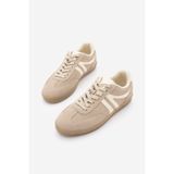 Marjin Kadın Sneaker Bağcıklı Düz Taban Süet Spor Ayakkabı Tiyone Koyu Bej