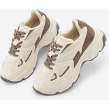 Marjin Kadın Sneaker Ekru Süet Malzemeden Yüksek Kalın Taban Bağcıklı Spor Ayakkabı