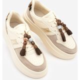 Marjin Kadın Sneaker Kalın Taban Çıkarılabilir Boncuklu Tokalı Spor Ayakkabı Asnera Bej