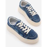 Marjin Kadın Sneaker Kalın Taban Denim Çıkarılabilir Boncuklu Tokalı Spor Ayakkabı Pevosa Lacivert Kot