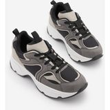 Marjin Kadın Sneaker Yüksek Kalın Taban Çok Parçalı Bağcıklı Spor Ayakkabı Merita Füme Süet