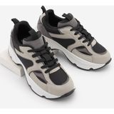 Marjin Kadın Sneaker Yüksek Kalın Taban Çok Parçalı Bağcıklı Spor Ayakkabı Merita Gri Süet