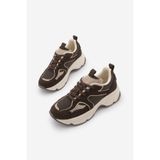 Marjin Kadın Sneaker Yüksek Kalın Taban Çok Parçalı Bağcıklı Spor Ayakkabı Merita Kahve Süet