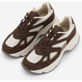 Marjin Kadın Sneaker Yüksek Kalın Taban Çok Parçalı Bağcıklı Spor Ayakkabı Vader Kahve Süet