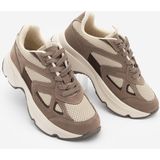 Marjin Kadın Sneaker Yüksek Kalın Taban Çok Parçalı Bağcıklı Spor Ayakkabı Volina Vizon Süet