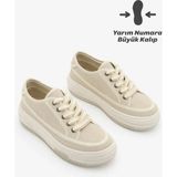 Marjin Kadın Sneaker Yüksek Taban Bağcıklı Bez Spor Ayakkabı Kotnel Bej Süet - Bej - Süet