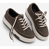 Marjin Kadın Sneaker Yüksek Taban Bağcıklı Bez Spor Ayakkabı Kotnel Kahve Keten