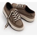 Marjin Kadın Sneaker Yüksek Taban Bağcıklı Bez Spor Ayakkabı Kotnel Vizon Süet