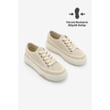 Marjin Kadın Sneaker Yüksek Taban Bağcıklı Spor Ayakkabı Kotnel Bej Süet