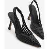 Marjin Kadın Stiletto Sivri Burun Arkası Açık Atkılı El Örgüsü Klasik Topuklu Ayakkabı Verina Siyah