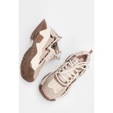 Marjin Kadın Yüksek Taban Sneaker Bağcıklı Leopar Detaylı Spor Ayakkabı Desya bej