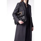 Marjin Kadın Zımbalı Clutch Portföy Çapraz Askılı El ve Omuz Çantası Panes Siyah