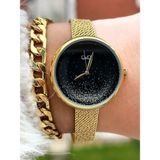 Marka Çelik Hasır Kordon, Su Geçirmez, 2 Yıl Garantili Sarı Renk Kadın Kol Saati+Bileklik