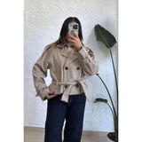 Marka Model Kemer Detaylı Kısa Kaşe Ceket - Bej - Krem
