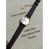 Marka Model Retro Still Vintage Oval Charmlı Gold Kasa - Koyu Kahve Kordon Kadın Kol Saati 0021 - 20 cm