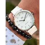 Marka Retro Beyaz Renk, Su Geçirmez, Deri Kordon Erkek Kol Saati+Bileklik