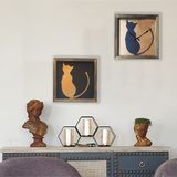 Markakanvas Ahşap Altın(GOLD) ,Siyah Kedili Kare DUVAR ,MASA Saati Ve TABLO MKST125a2KEDİAS