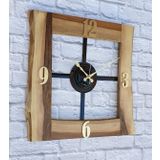 Markakanvas Doğal Ceviz Masif Ahşap,Metal Kare Duvar Saati 50x50cm MKS5R1A