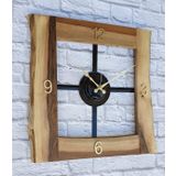 Markakanvas Doğal Ceviz Masif Ahşap,Metal Kare Duvar Saati 50x50cm MKS5R3A