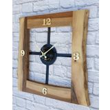 Markakanvas Doğal Ceviz Masif Ahşap,Metal Kare Duvar Saati 50x50cm MKS5R6A