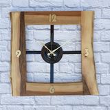 Markakanvas Doğal Ceviz Masif Ahşap,Metal Kare Duvar Saati 50x50cm MKS5R8A