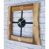Markakanvas Doğal Ceviz Masif Ahşap,Metal Kare Duvar Saati 50x50cm MKS5R9A