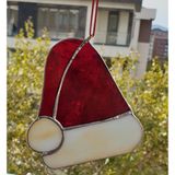 Markakanvas Kırmızı ,beyaz Yılbaşı Şapkası Cam Vitray 12X11CM