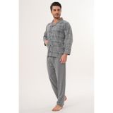 Markalinda 3141 Gri Büyük Beden Boydan Düğmeli Erkek Pijama Takımı