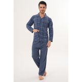 Markalinda 3141 İndigo Büyük Beden Boydan Düğmeli Erkek Pijama Takımı