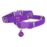 Markapet SF-KDFTSL-MR-090FA Taşlı 20-32 cm Mor Kadife Kedi Boyun Tasması