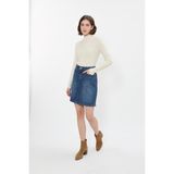 Markapia Blue White Jean Diz Üstü Mavi Kadın Etek