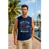 MARKAPIA Erkek %100 Pamuk Bisiklet Yaka Shark Baskılı Kolsuz T-shirt