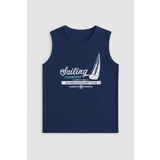 MARKAPIA Erkek Bisiklet Yaka Baskılı Kolsuz T-shirt