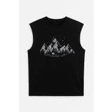 MARKAPIA Erkek Bisiklet Yaka Baskılı Siyah Kolsuz T-shirt