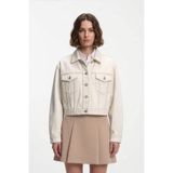 Markapia Kadın Ekru Gömlek Yaka Crop Jean Ceket - 2XL