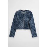 Markapia Kadın Modern Desenli Önü Açık Jean Ceket - 2XL - Mavi