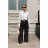 Markapia Kadın Siyah Yüksek Bel Wide Leg Jean Pantolon - 40