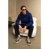 MARKAPIA MAN Erkek Fermuarlı Kapüşonlu Cepli İndigo Sweatshirt