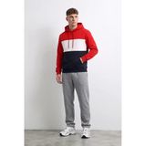 Markapia Man Erkek Kapüşonlu Cepli İçi Polarlı Parçalı Kırmızı Sweatshirt Kırmızı