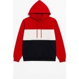 MARKAPIA MAN Erkek Kapüşonlu Cepli İçi Polarlı Parçalı Kırmızı Sweatshirt