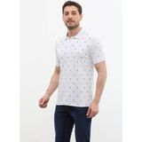 Markapia Man Erkek Polo Yaka Yaprak Desenli %100 Pamuk Tişört - Beyaz