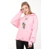 Markapia Pembe Baskılı Kapüşonlu Oversize Kadın Sweatshirt