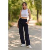 MARKATEM Beli lastik ve bağcıklı baggy pantalon 2iplik penye boru paça rahat oversize kesim