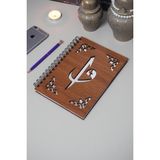 Markcat Elif Vav Ahşap Defter Ajanda A5 Spiralli Okul Defteri Notebook