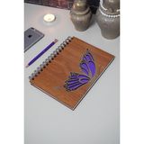 Markcat Kelebek Desen Ahşap Defter Ajanda Günlük Çizgisiz Anı Defteri lik