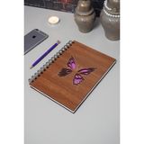 Markcat Kelebek Desenli Ahşap Defte Resim Defteri Günlük Çizgisiz Defter A5 Notebook